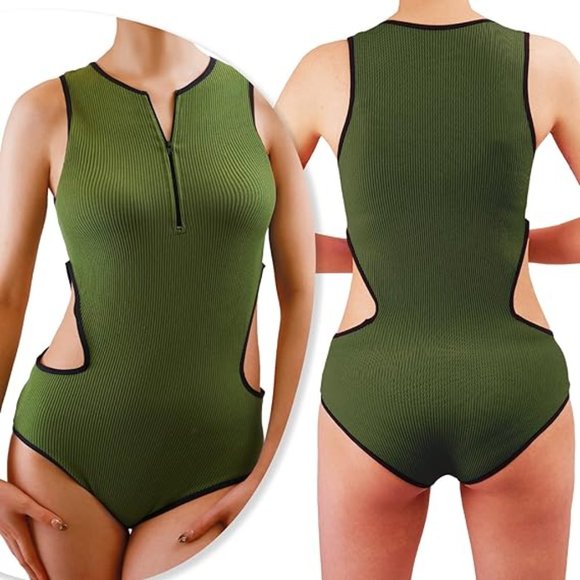 (2 Medium - 1 black & 1 green) NWOT UniikStuff Cut Out Shapewear Bodysuits - Picture 11 of 13